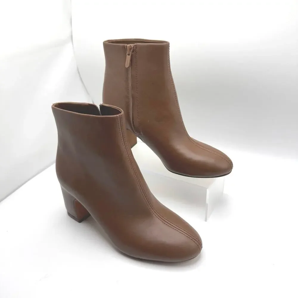 Vince Terri Brown Leather Block Heel Ankle Booties Chelsea Boots 35.5 - Picture 13 of 13
